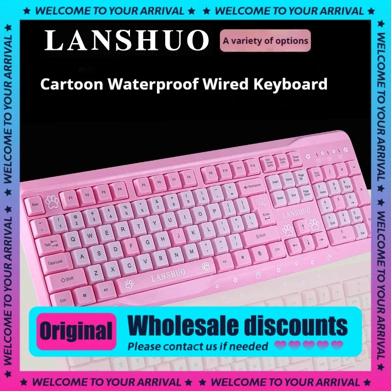 

2024 New 104 Key Silent Keyboard Cartoon Cat All Pink Usb Wired Mechanical Keyboard Simple Lightweight Office Learning Keyboard