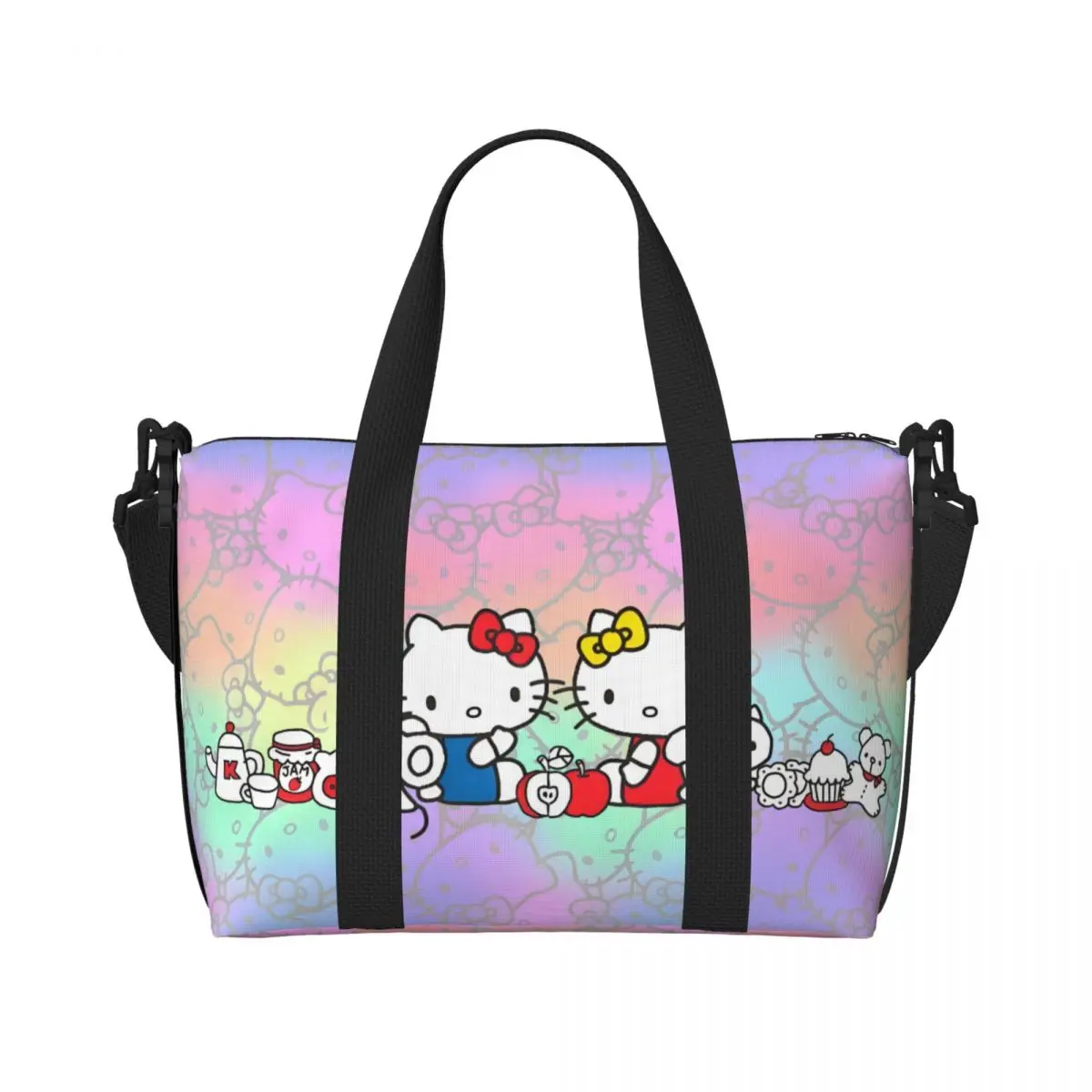 

Custom Large Cat-Cartoon Tote Bag Women Anime Cartoon Shopper Shoulder Gym Beach Travel Bag