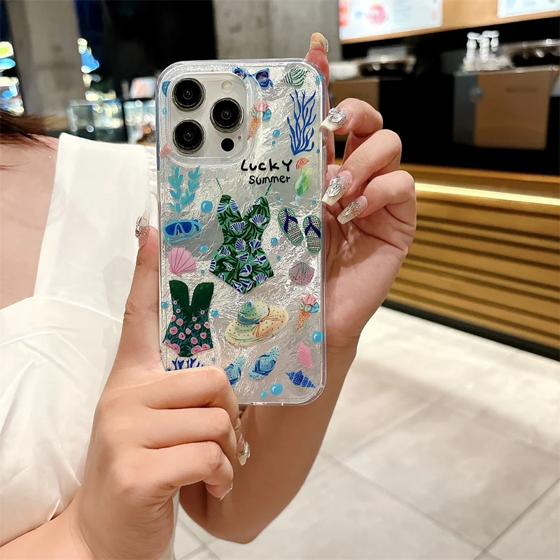 سيليكون حالة الهاتف للصدمات ، غطاء لطيف ، ملابس السباحة قبعة نمط ، بارد ، أزياء الصيف ، ايفون 15 برو ، 12 ، 14 ، 13 برو ماكس ، 11