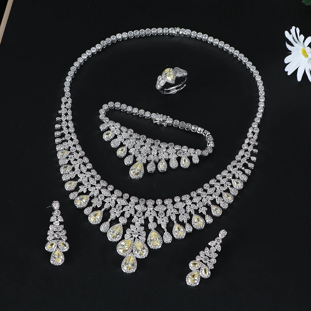 

Luxury Water Drop UAE Jewelry Set Full Mini Cubic Zircon Women's Wedding Party Gift Jewelry Set S623