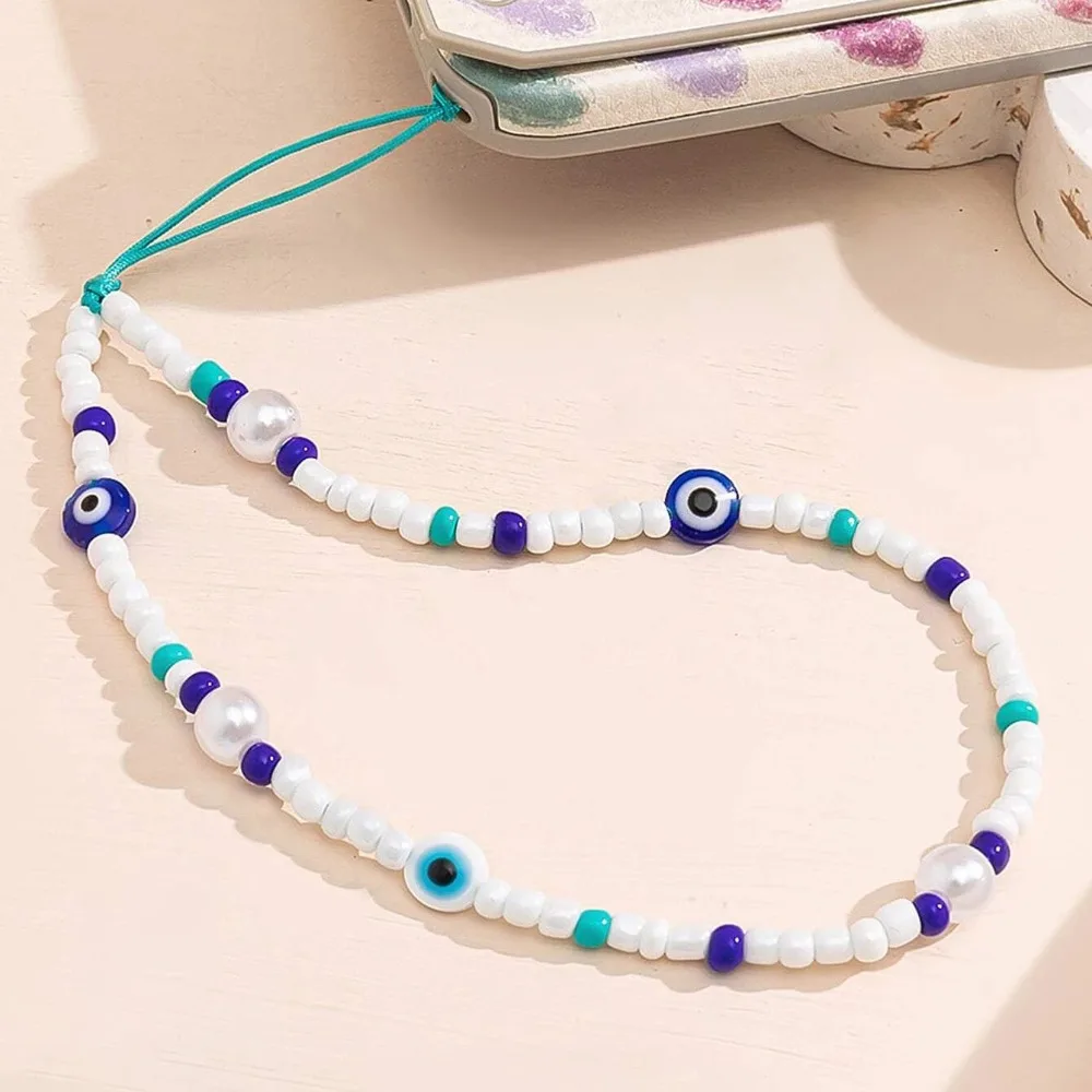 

Devil Eye Blue Evil Eye Phone Chain Glass Rice Beads Pink Telephone Lanyard Blue Charm Fashion Cellphone Strap