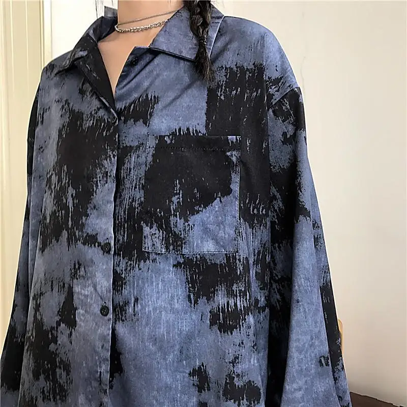 Ins Harajuku street bf Style Vintage Blouse Female Graffiti Long-Sleeved Loose Shirt Coat Women's Casual Shirts