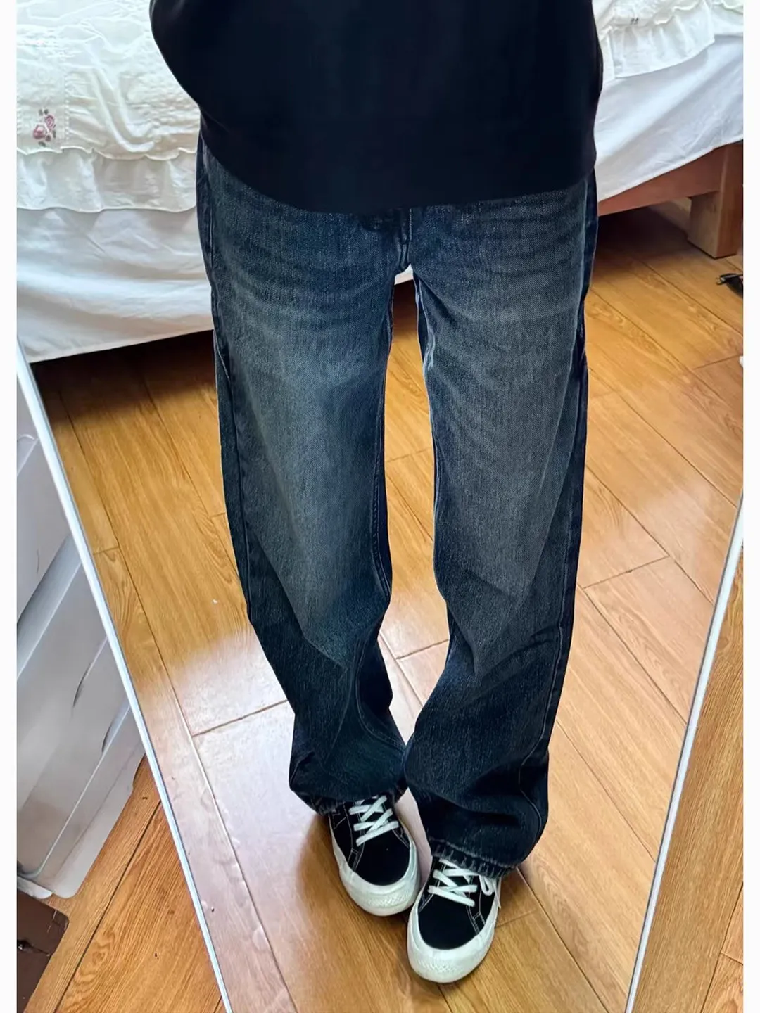 

Retro Deep Blue American High Street Men's Jeans mid Waist Loose Straight Leg Trousers Wear Resistant Casual Winter Fashion
