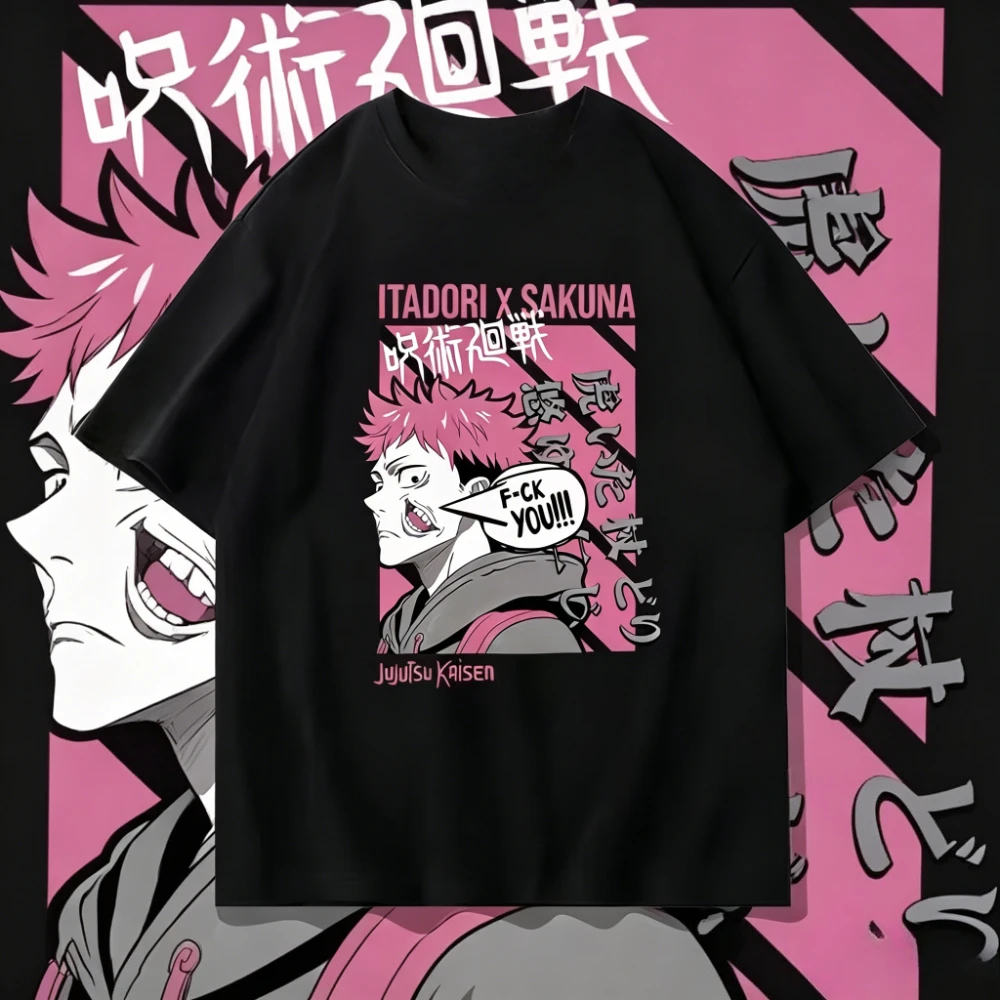 Hot Sale Jujutsu Kaisen Yuji Itadori X Ryomen Sukuna Print T-shirt Anime Streetwear Unisex Tee High-quality Trendy Summer Tops