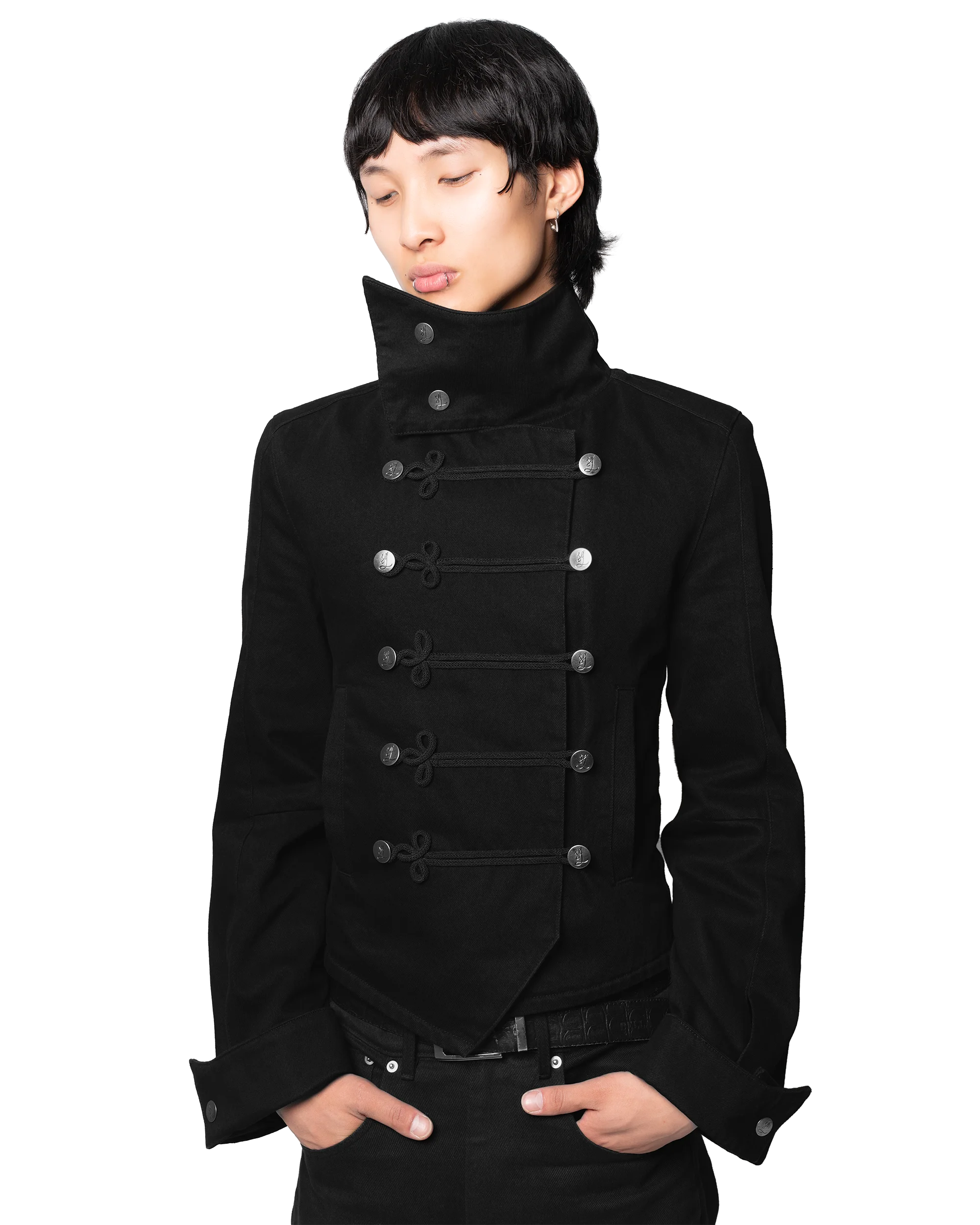Y2k Retro Napoleon Jacket Men Women Gothic Rope Embroidery Jacket High Street Subculture Streetwear Unisex Canvas Cotton Coat