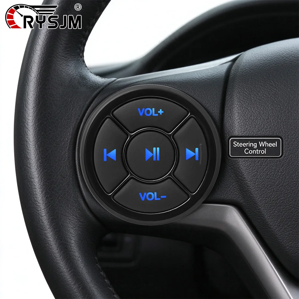 Bluetooth-compatible Car Steering Wheel Remote Control Wireless Music Player Controller with Volume Play / Pause Control Buttons