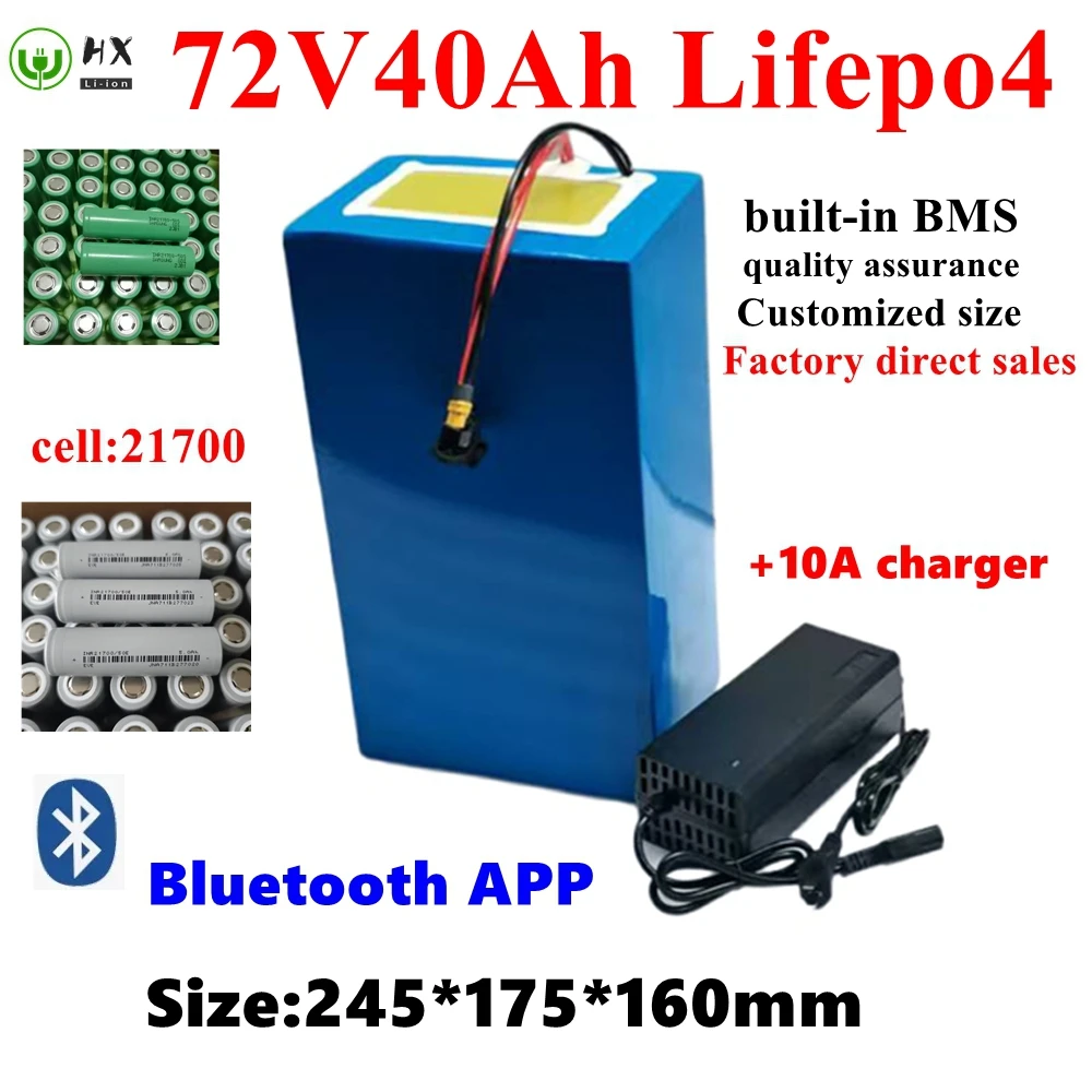 Batterie au lithium Lifepo4, 72V, 40Ah, BMS 24S, pour moto électrique 3000W, 5000W, 6000W, scooter électrique, voiture d'équilib