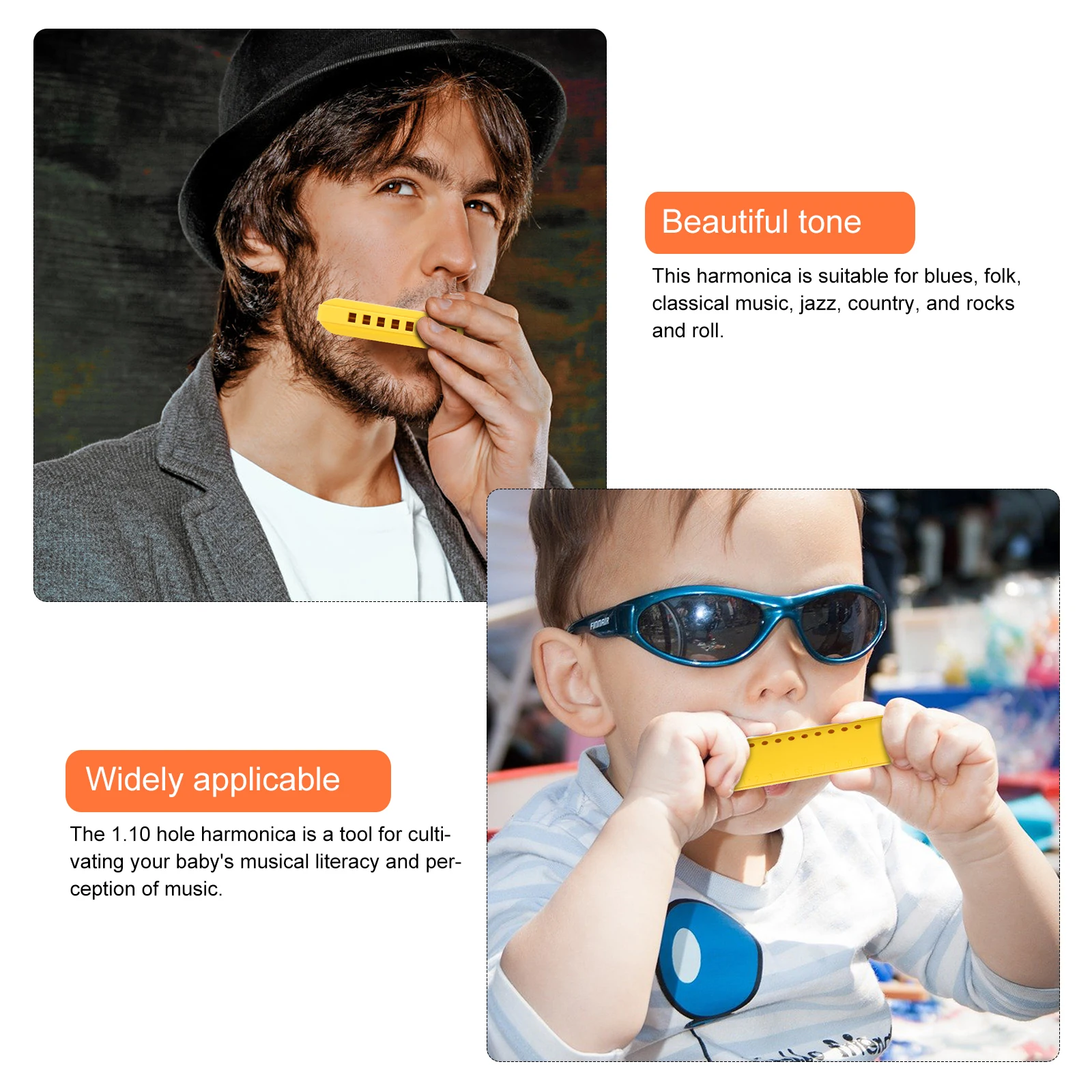 

1set Beginner Harmonica Holes Diatonic Musical Instrument Blues ABS Material Durable 20 Tones Harmonica Storage Box Included
