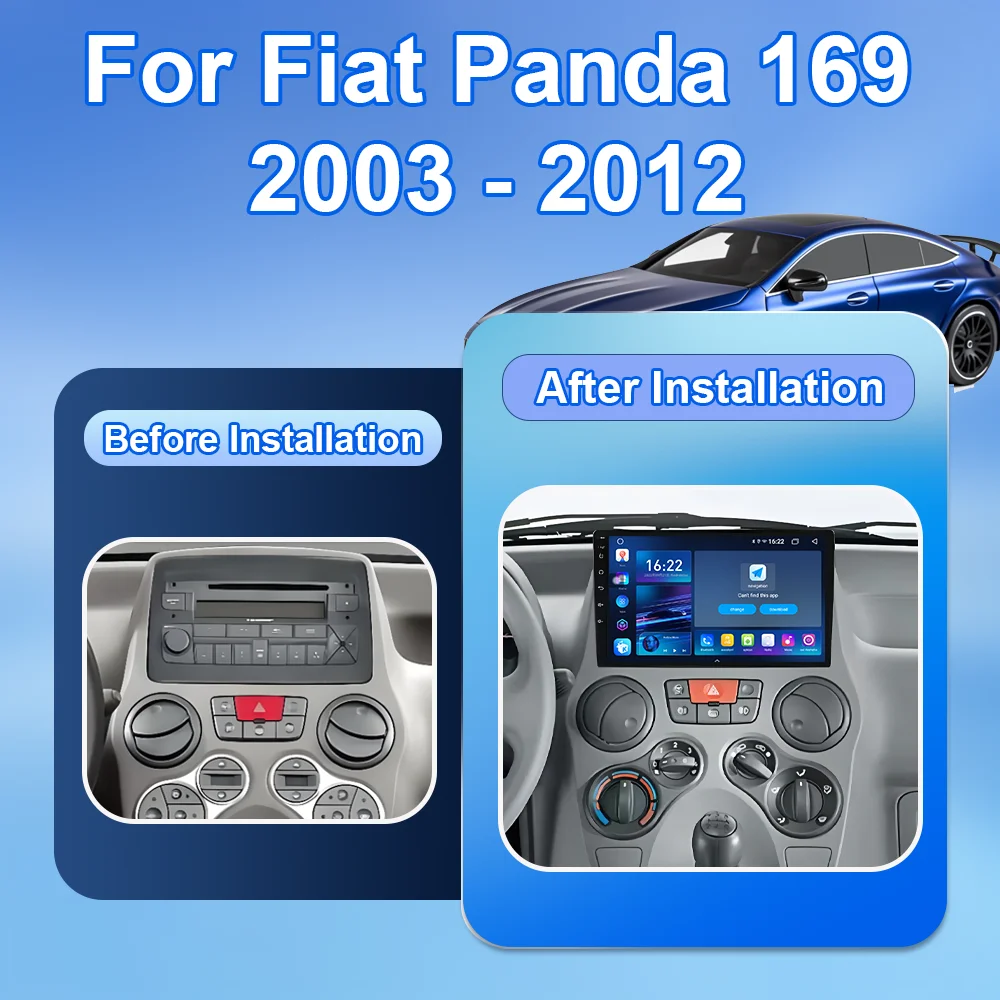 Android 16 Car For Fiat Panda 169 2003 2004 2005 -2012 Carplay Radio Stereo GPS Navigation Multimedia Video Player Bluetooth 4G