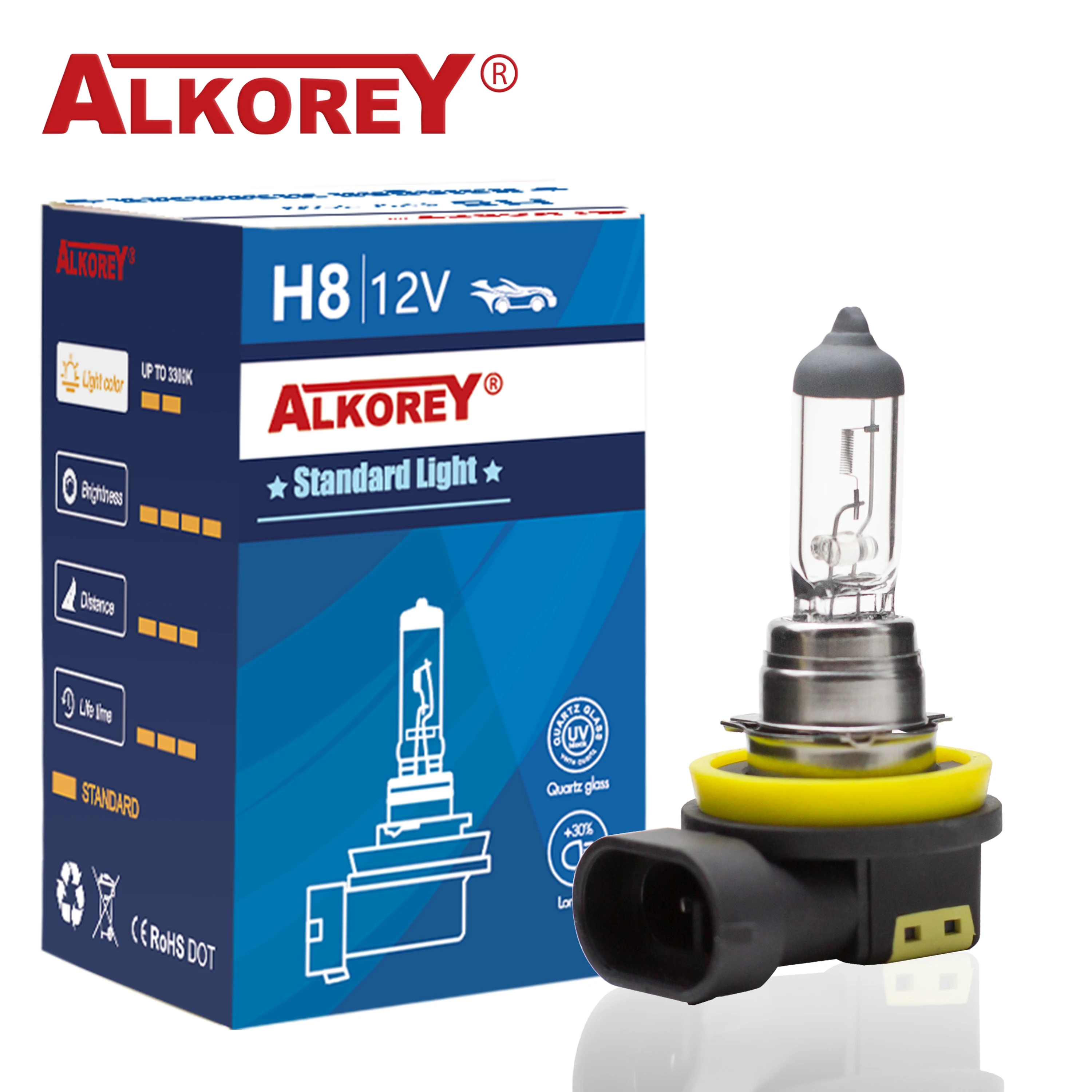 Alkorey 2PCS H8 12V 35W Clear Auto Headlight Bulbs Warm White 3350K Car Fog Lights Halogen Lamps