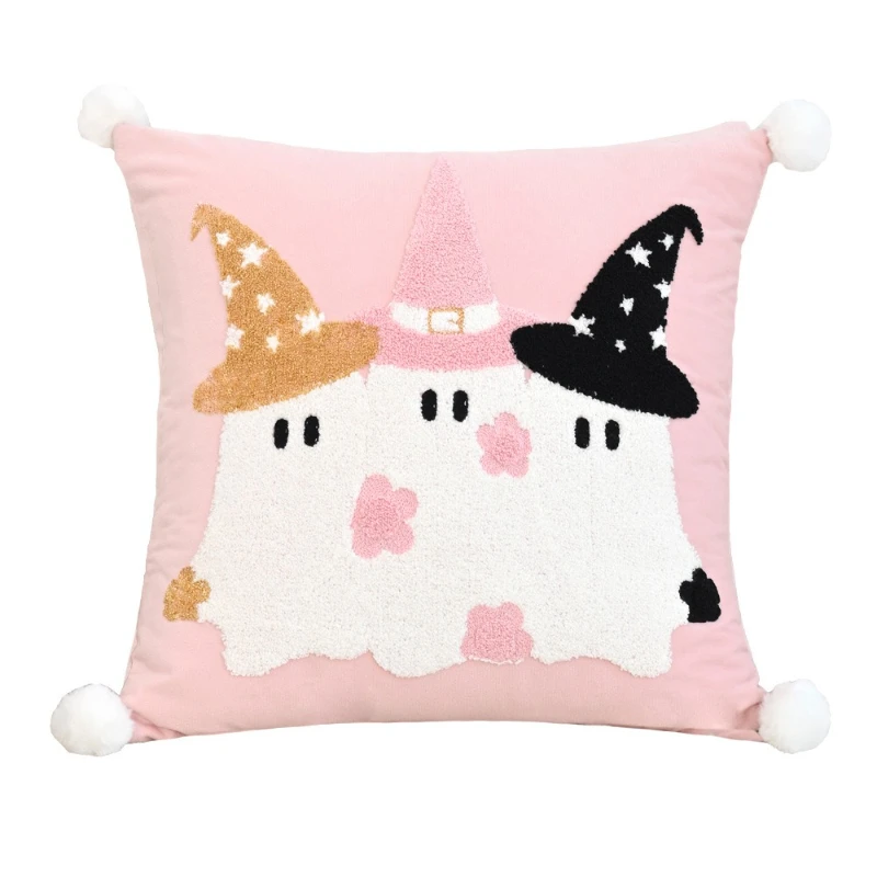 Ins Hot Sale Halloween Cute Ghost Embroidered Lace Cushion Pillow Cover Home Sofa Decoration