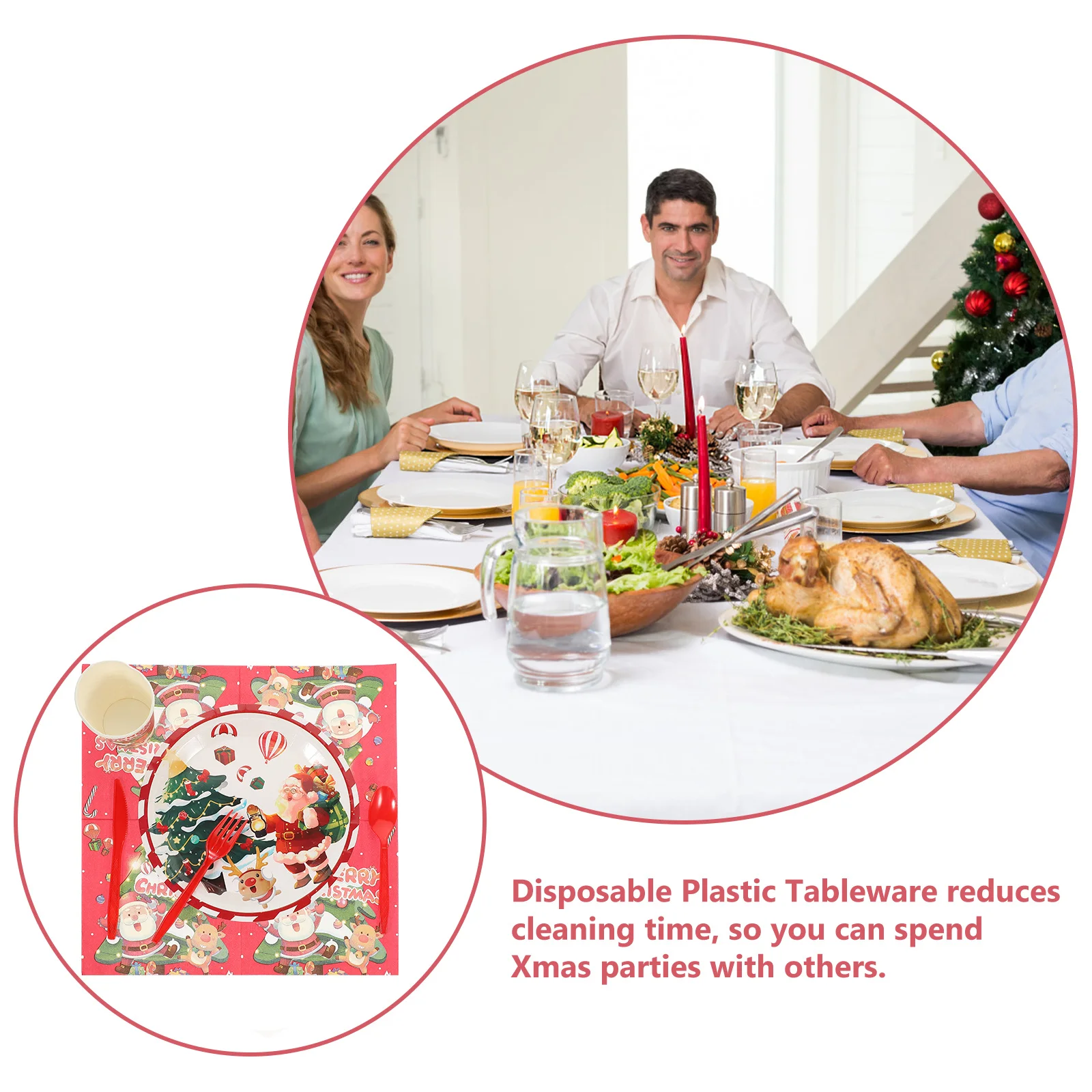 

1Set Disposable Party Plates Christmas Tableware Decorative Paper Cups Dinnerware Kit Xmas Gathering Party Cups