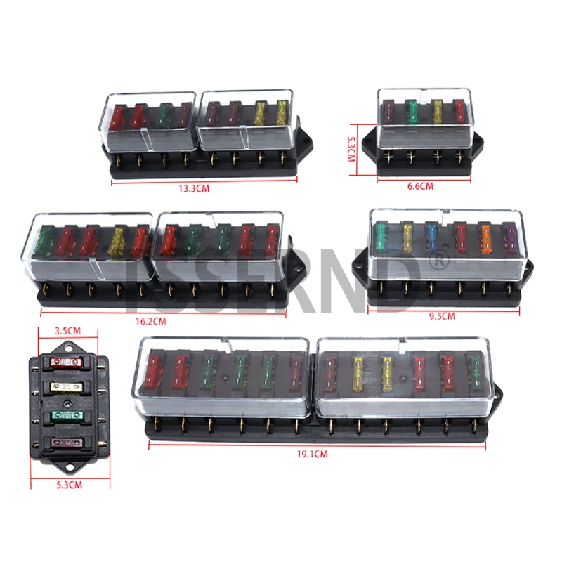 For 12V 24V ATO Standard Circuit 4/6/8/10/12 Way Car Fuse Box Car Fuse Holder Car Auto Blade Fuse Box with 4/6/8/10/12 Fuses