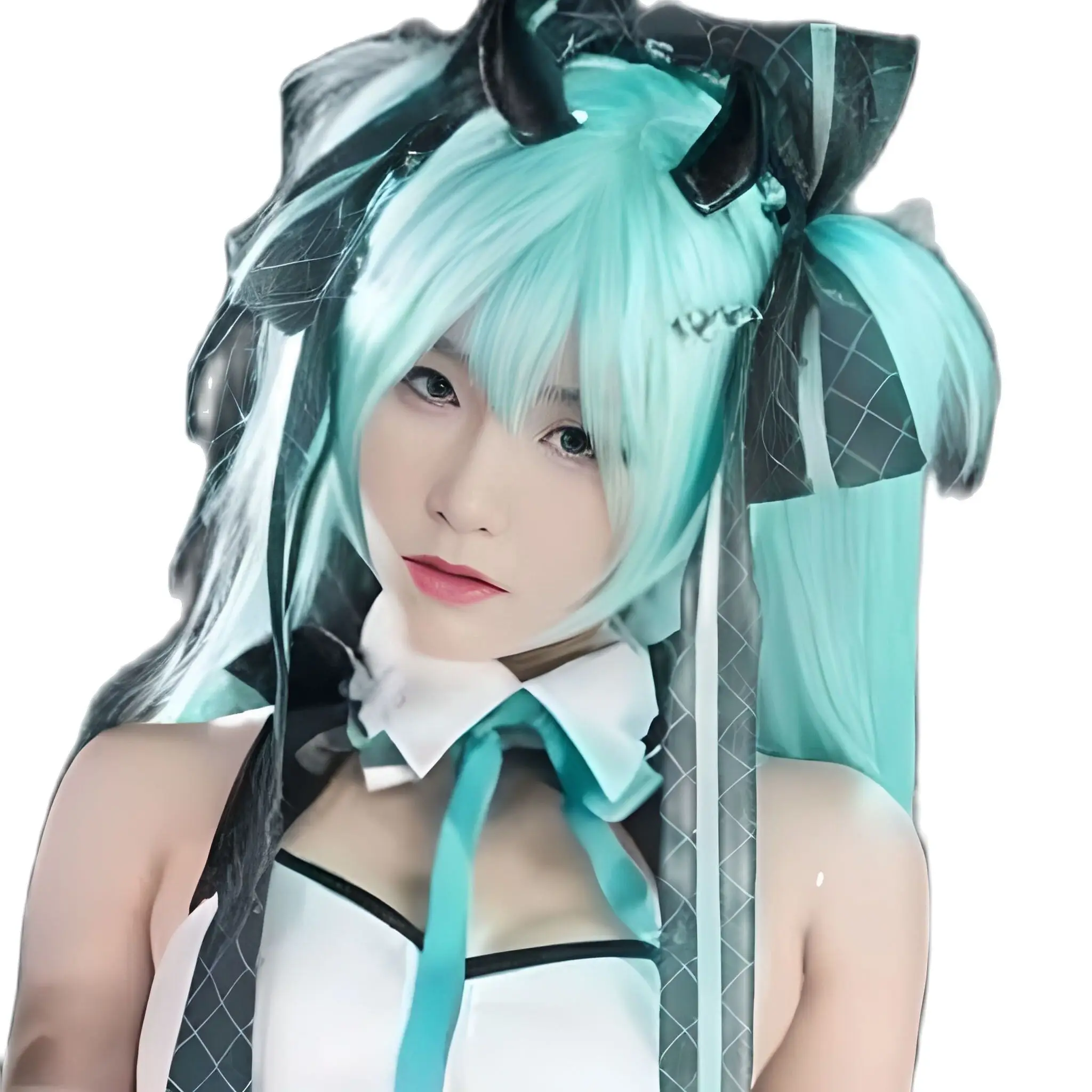 Little Devil Procyon Lotor Cosplay Wig Light mint green mixed dark red long hair anime Game cosplay wig