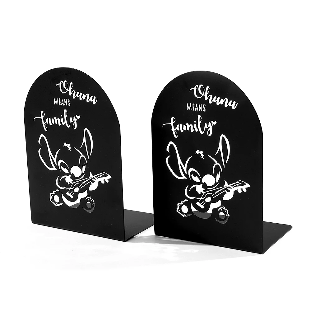 

Black Heavy Duty Metal Stitch Bookends for Desktop Bookshelf Decor Disney Ohana Means Family Book Stand Gifts for Friends Kids