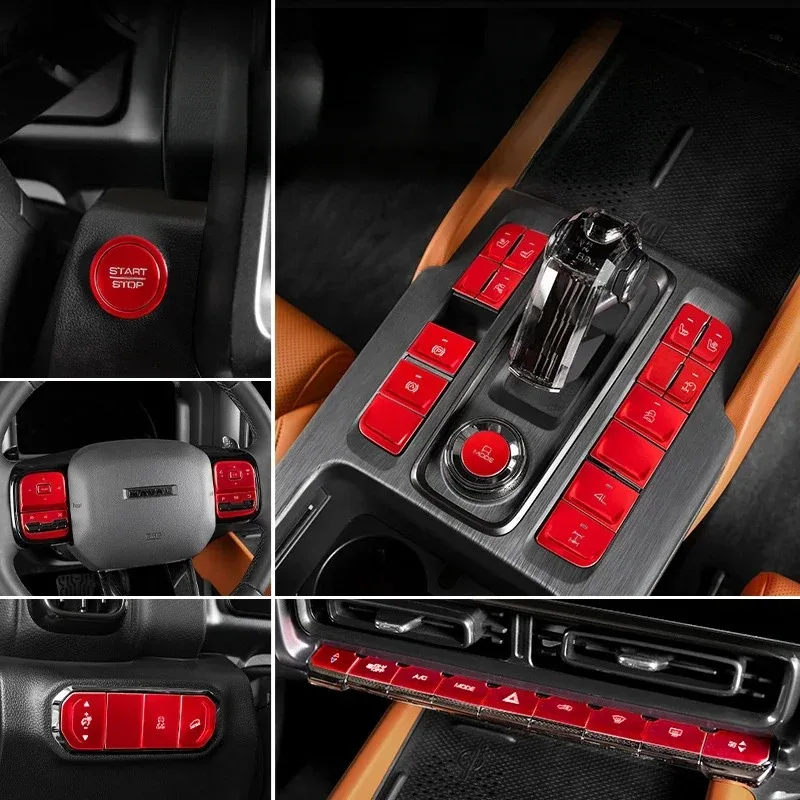 For HAVAL H9 2024-2026 Aluminum Alloy Red Car One-touch Start Gear Steering Wheel Button Cover Trim Interior Car Accessories