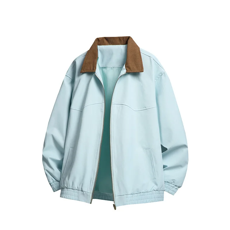 Collared For Men, Unique Style, Spring Autumn Jacket, Trendy Brand Casual Versatile Jacket In Pink, Black, And Purple