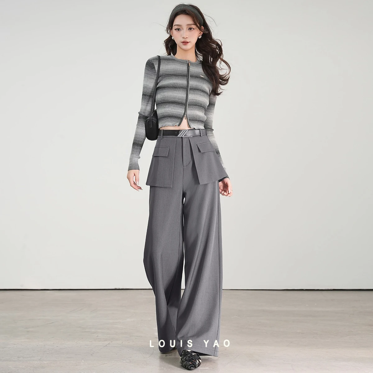 LOUIS YAO 2025 Layered Fake Two-piece Suit Pants Spring Fashionable Commuting Simple Non Elastic Pants Women's Casual Pants