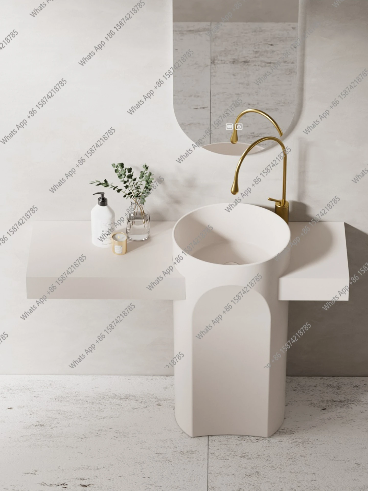

Cream wind column basin integrated rock slab floor washing basin household small apartment washing table custom basin