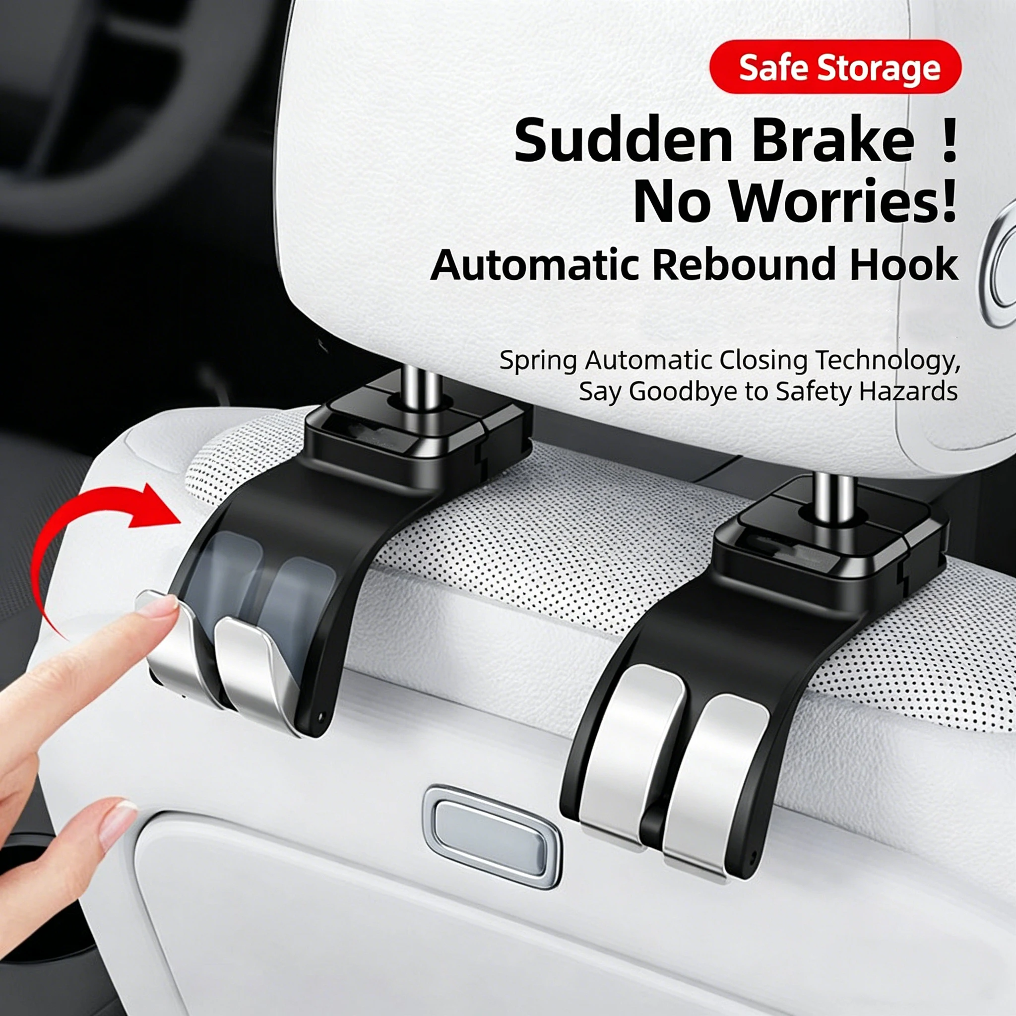 Car Seat Backrest Multifunctional Rotatable Rear Seat Backrest In-Car Accessory Automatic Rebound Practical Double Hooks view 6