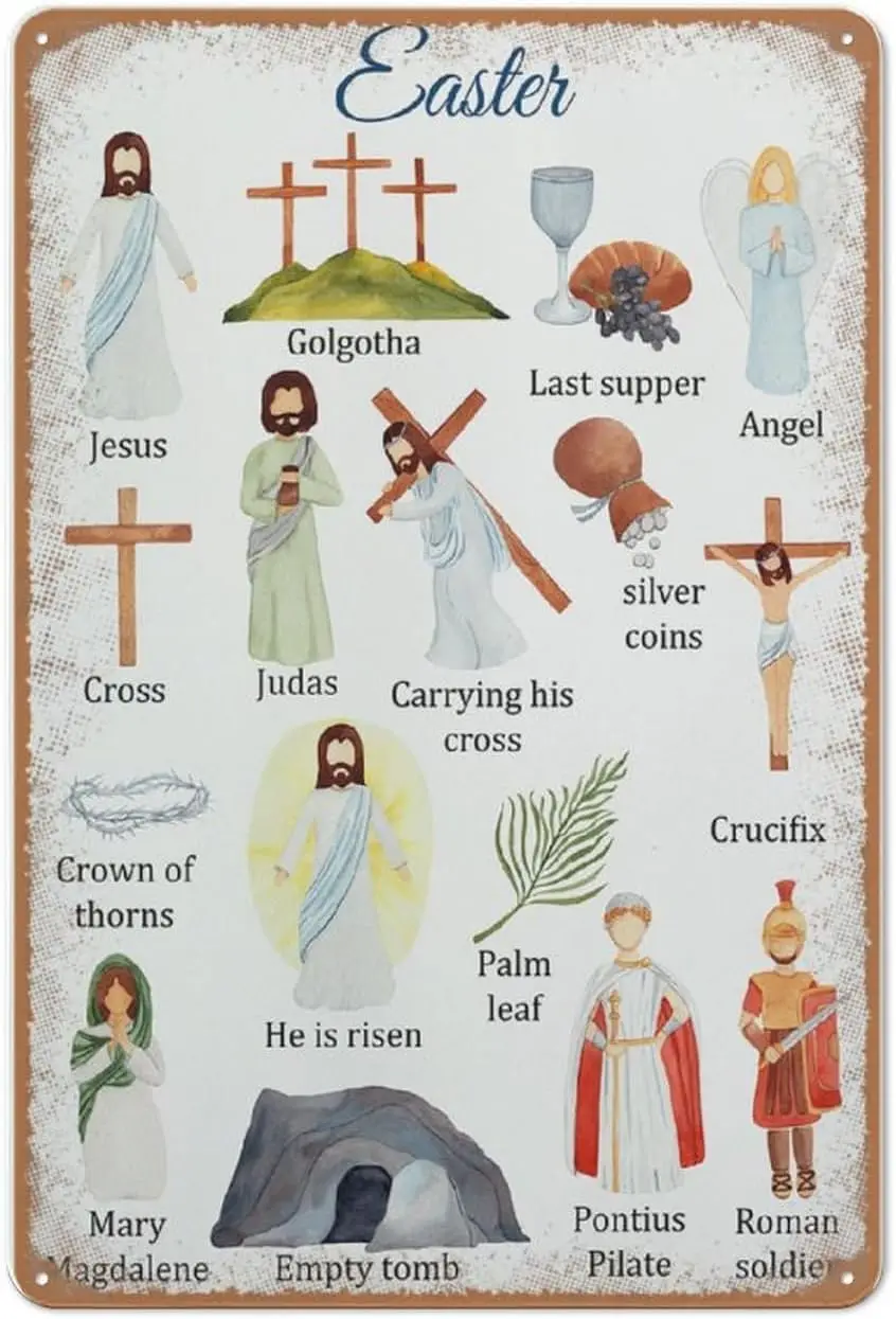 Easter story Montessori Poster, Educational Religeous printables, Bible classroom decor Funny Metal Sign Vintage