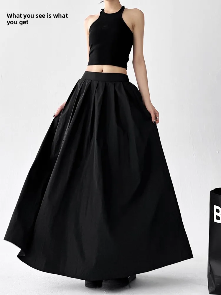 

Черная юбка-макси трапециевидной формы с высокой талией, утягивающая летняя новая женская юбка-зонтик Faion 2025, длиной до пола, с широким подолом