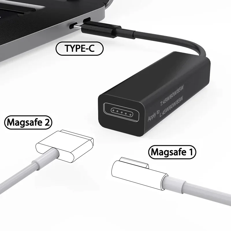 Adattatore di ricarica convertitore USB da tipo C a dispositivi Magsafe 1 e 2 compatibili con MacBook Pro / Air