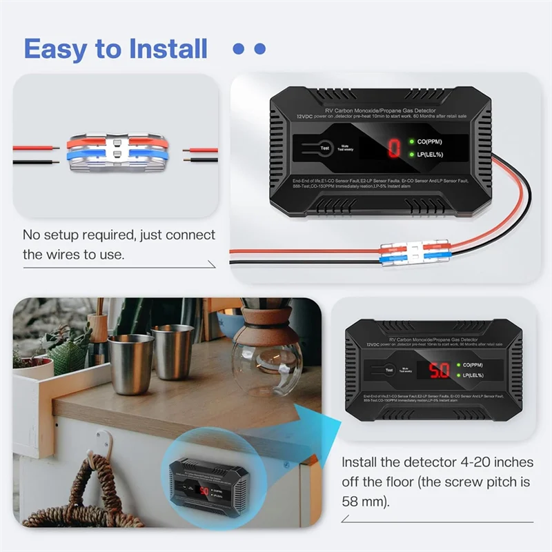 WHYY-คาร์บอนมอนอกไซด์โพรเพนเครื่องตรวจจับแก๊สรั่ว Dual LP/CO แก๊สสําหรับ RV และ Home Use-12V DC RV โพรเพน