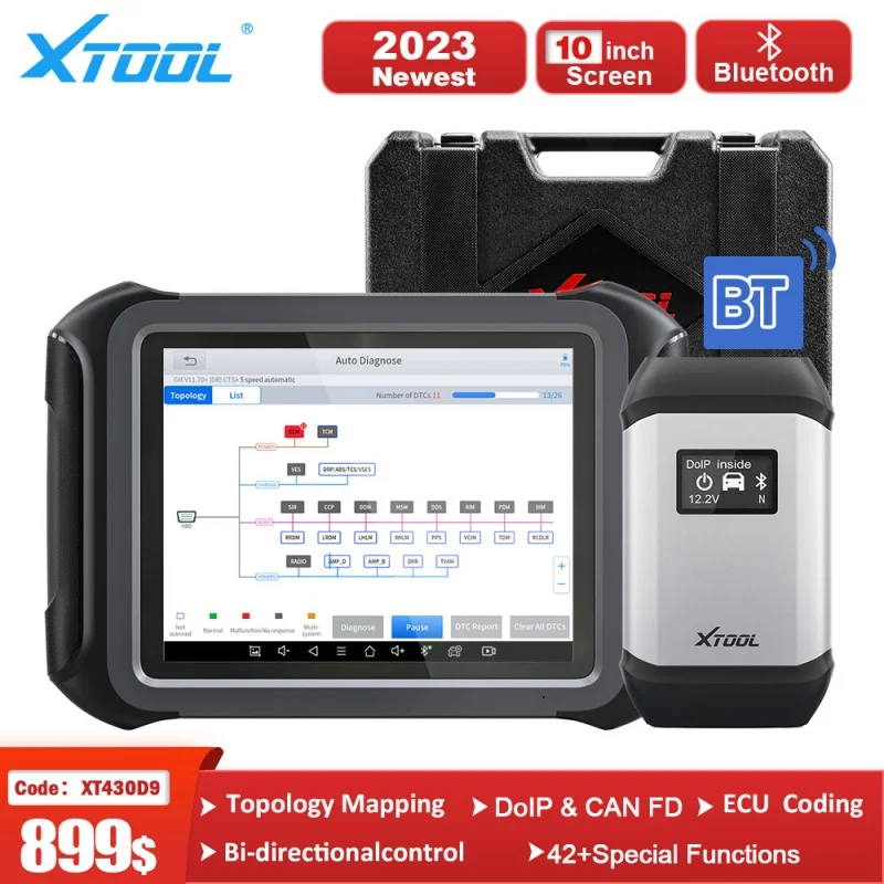 

XTOOL D9 Automotive Scan Tool Topology Map-Directional Control ECU Coding Full Diagnostics & 42 Resets Support DoIP & CAN FD