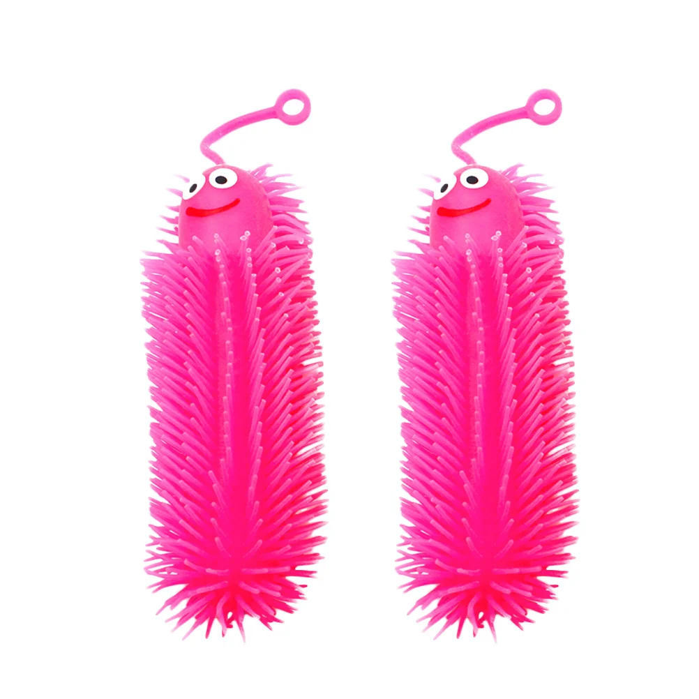 2 Pcs Soft Rubber Caterpillar Squeeze Toys Stretchy Kids Novelty Shine Child Vent Hairball Toy Sensory