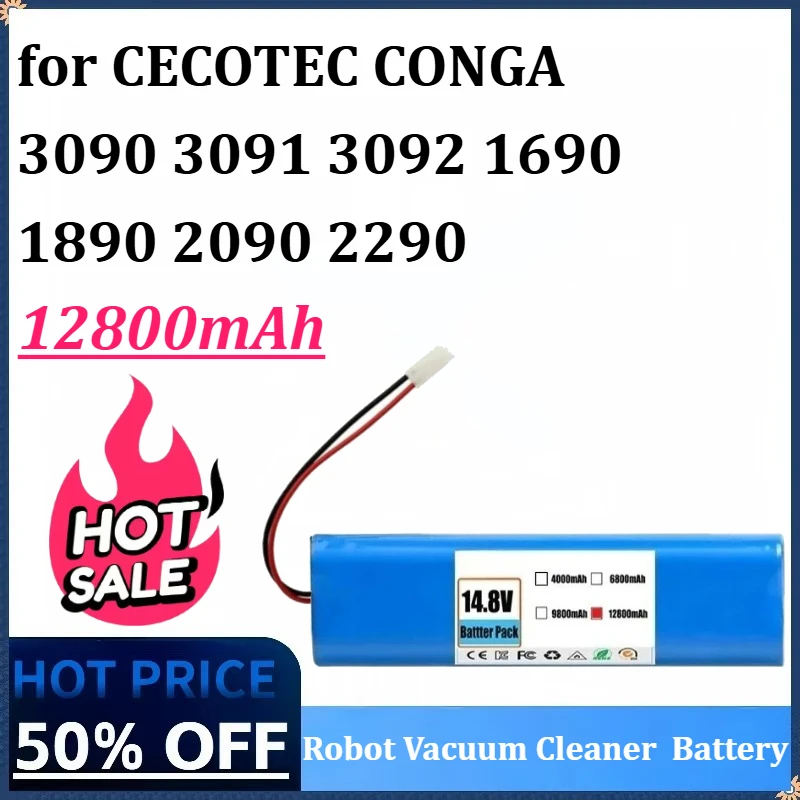 

New 14.4V 12800mAh High-Capacity Suitable for CECOTEC CONGA 3090 3091 3092 1690 1890 2090 2290 Robot Vacuum Cleaner Accessories