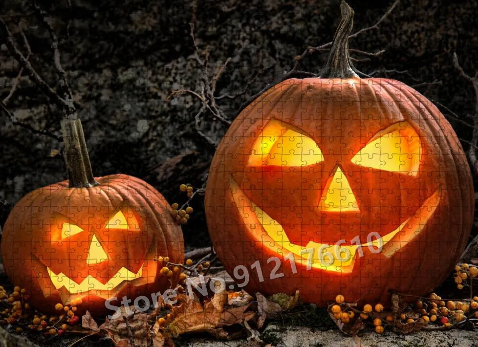 Halloween Gifts 1000 Pieces Puzzle for Adult Horror Decor Halloween Pumpkin Wooden Jigsaw Puzzles Educational Christmas Toys