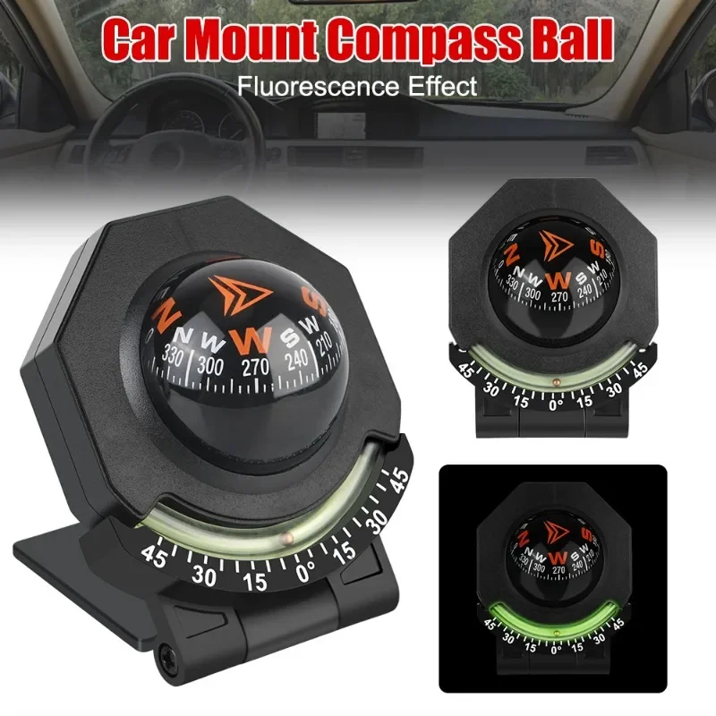 Car Compass Dashboard Compass with Slope Meter Two-in-one Foldable High-precision Navigation Car Compass Ball Navigation Tool