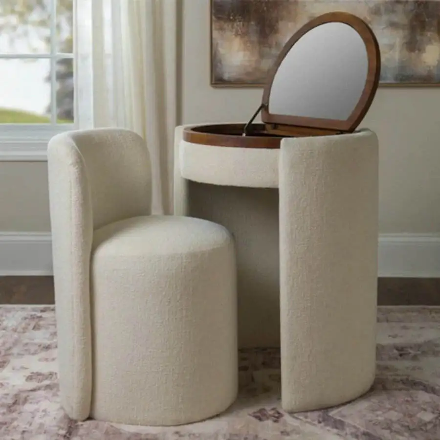 #Modern Cozy Chair and Mirror Vanity Set with Storage Beauty Nail Salon Makeup Vanities Wood Frame Vanity Desk Table for Makeup