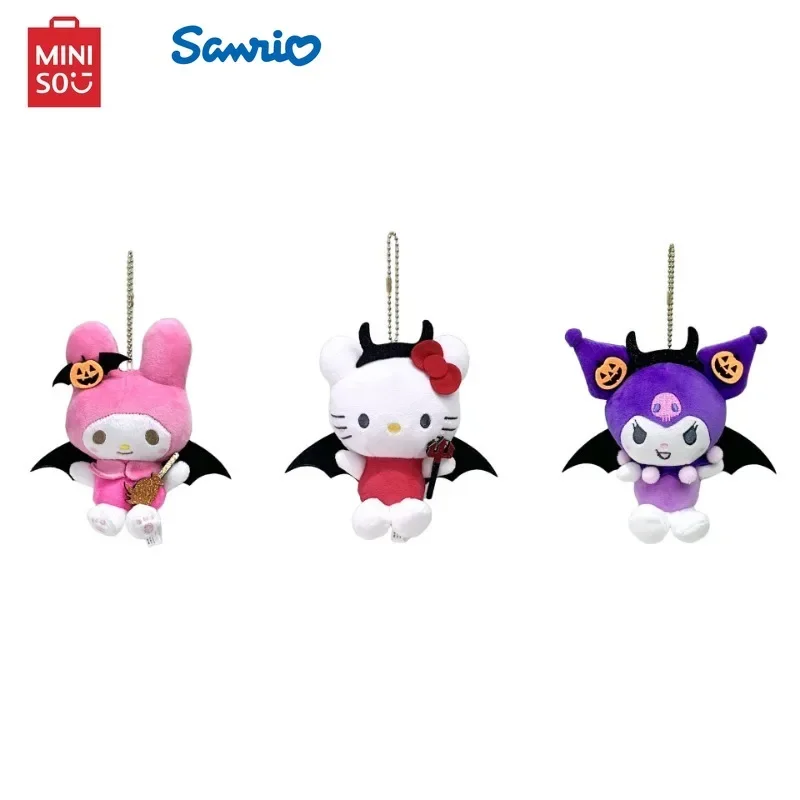 Miniso chaveiro de halloween kuromi sanrio chaveiro kt gato melodia boneca de pelúcia chaveiro pingente boneca bonito saco pingente presente decorativo