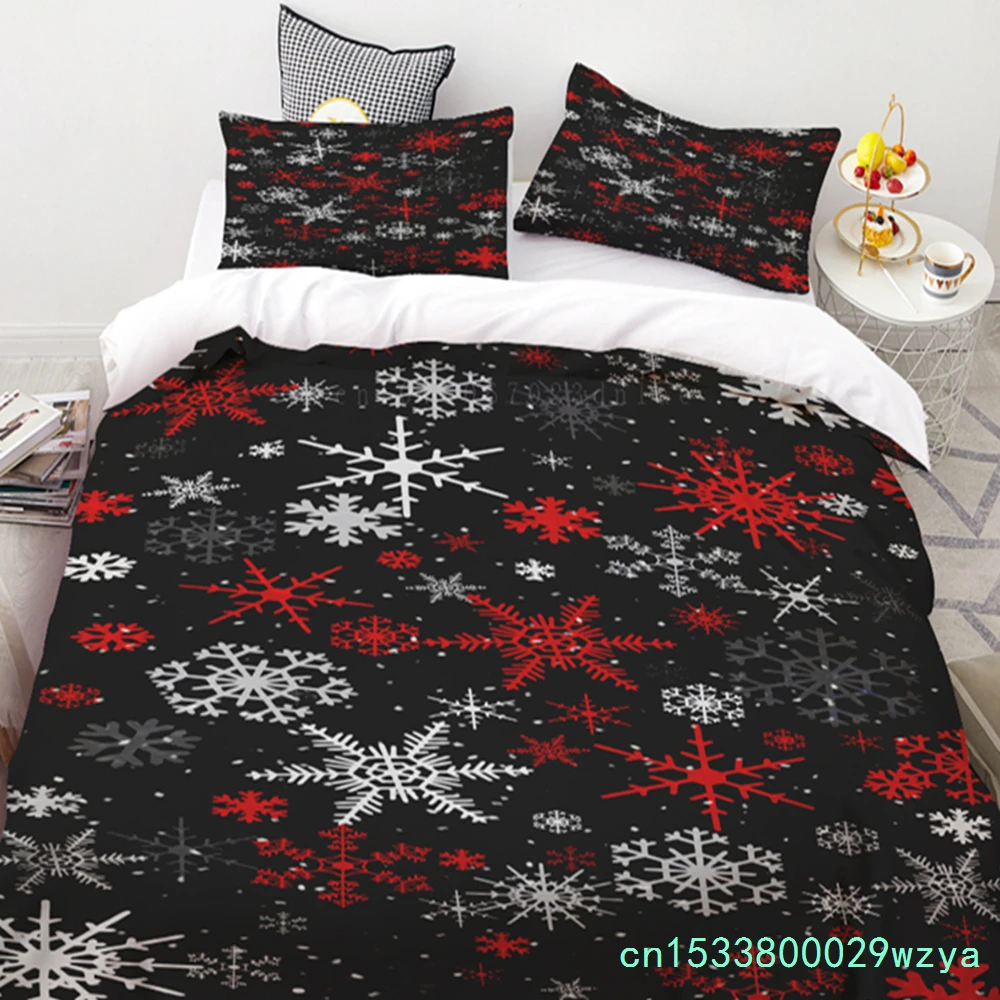 Duvet Cover Christmas Snowflakes Black Background Three Piece Set One Quilt Cover Two Pillowcases Single Double Queen King