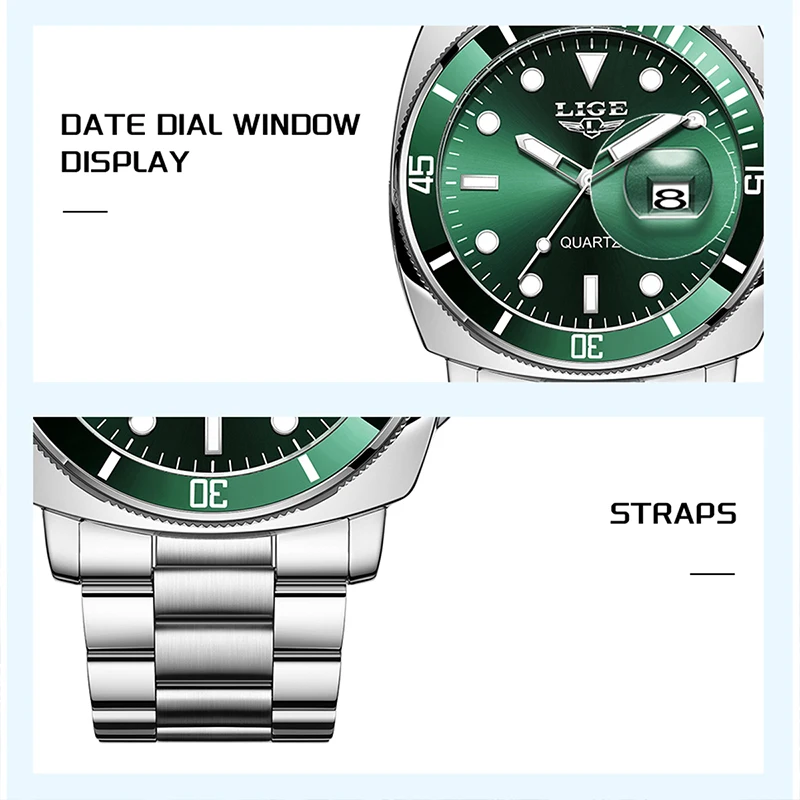 

LIGE TOP деловые мужские часы с ремешком из нержавеющей стали, водонепроницаемые светящиеся модные роскошные кварцевые наручные часы для мужчин, reloj hommes