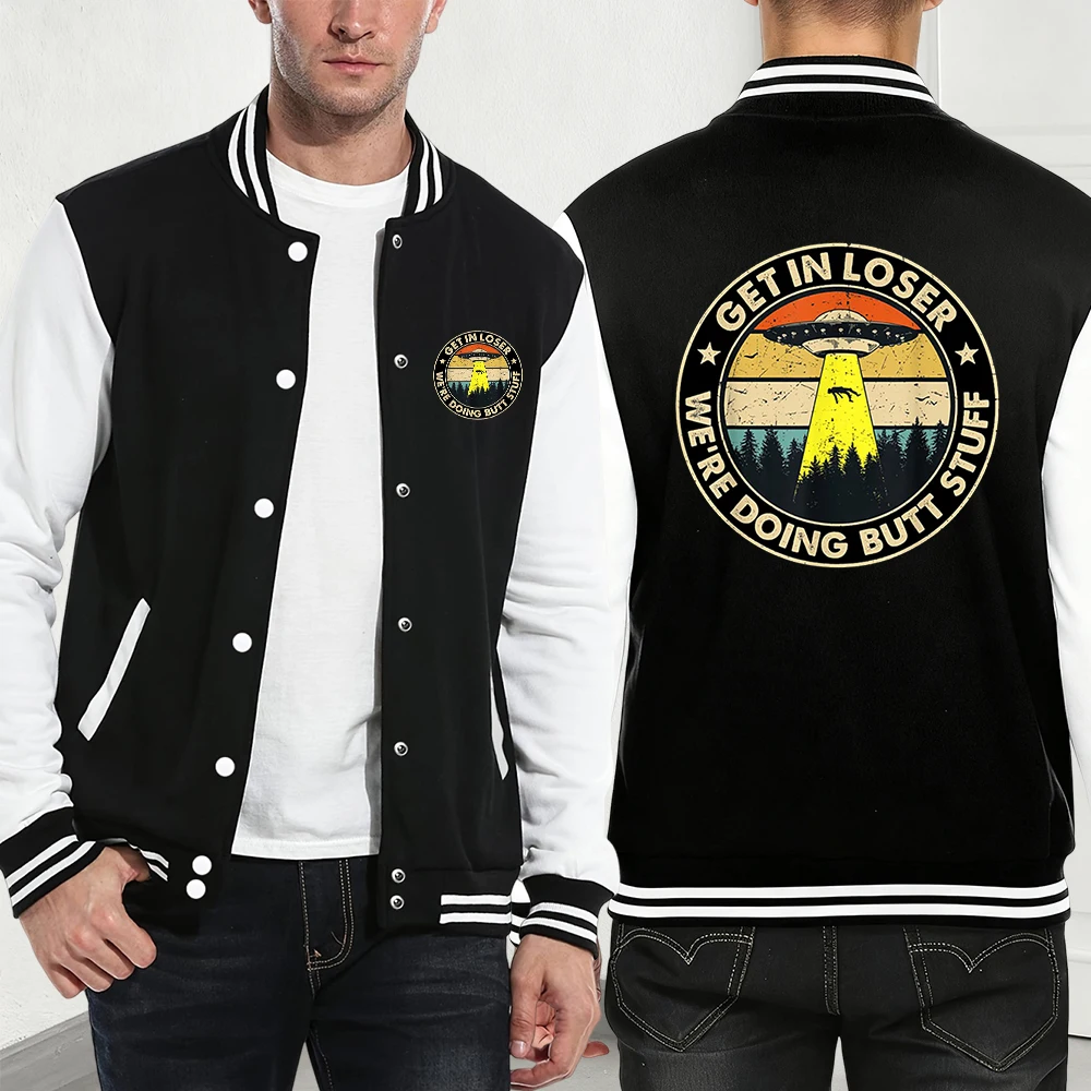 

Мужские пальто с принтом Get In Loser Ufo, зимние свободные бейсбольные майки, повседневные удобные куртки, базовая флисовая теплая одежда с карманами