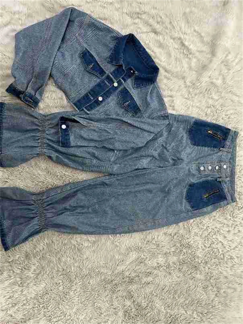 Streetwear Kowbojskie 2-częściowe zestawy damskie Strój wiosenny Kobiety 2025 Przycięta kurtka Top i spodnie Zestawy Casual Denim Woman Sets — zdjęcie 4