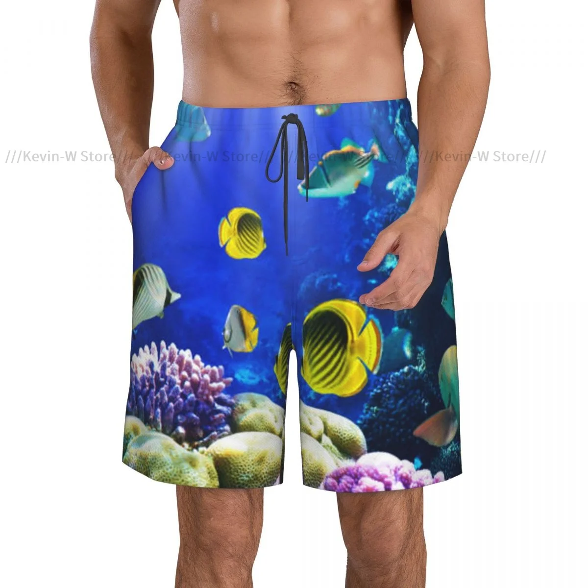 Mens Quick-drying Beachwear Coral Reefs In Sea Swimsuit Men 2024 Bathing Suit Summer Men's Swimwear