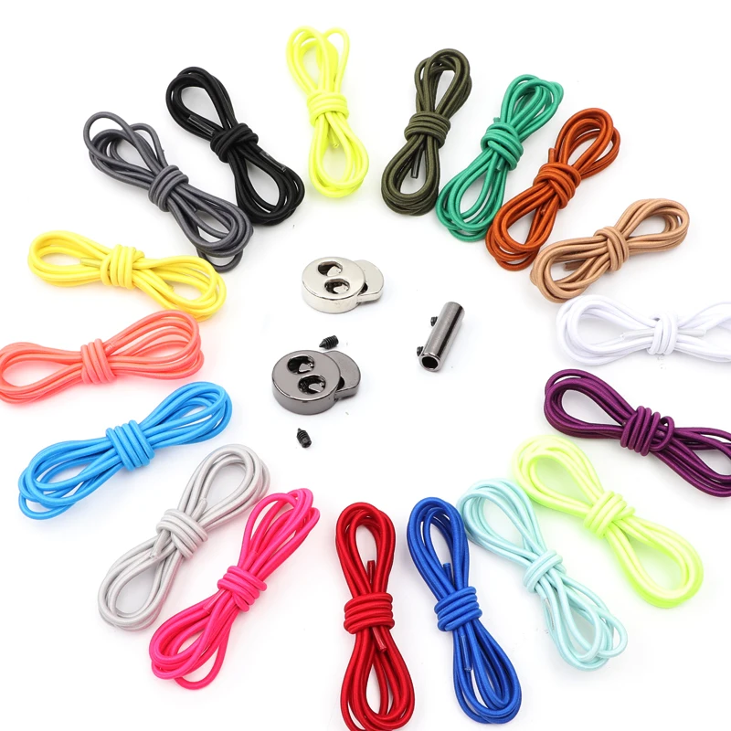 Round Elastic Shoelace Without Ties Metal Spring Buckle Lock Lazy Shoestring For Sneakers Kids Adult Lazy Shoe Laces Accessories