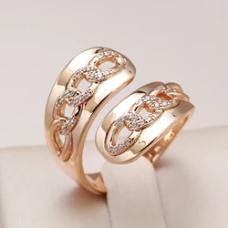 Kinel 2022 Trendy 585 Rose Gold Ring for Women Fashion Geometry Natural Zircon Rings for Women Fine Bride Wedding Jewelry