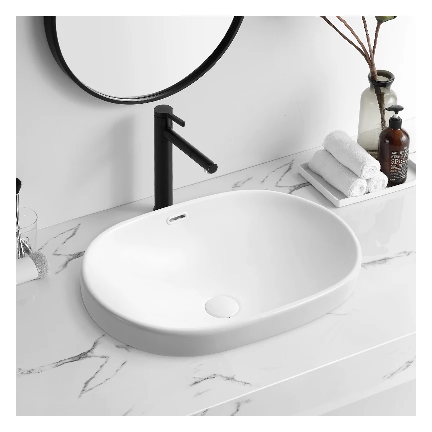 

Белая керамическая полувстраиваемая художественная раковина для умывальника, круглая и прямоугольная столешница, кухонная столешница, шкаф для ванной комнаты в комплекте