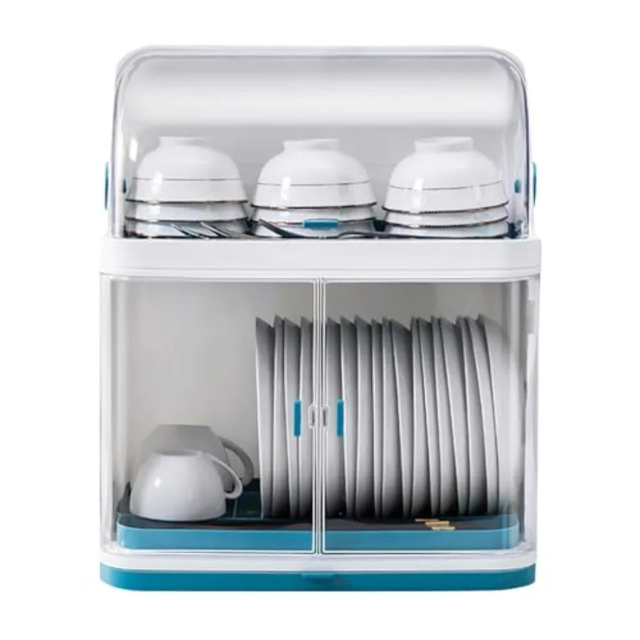 

2-Tier Kitchen Dish Drying Rack with Cutlery Holder and Drain Board White Plastic Storage Organizer for Tableware Dishes and Ut