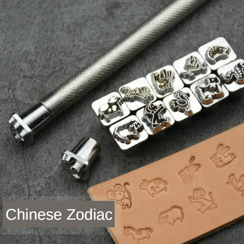 12pcs/Set Leather Stamping Printing Tool Craft Stamps Flower Animal Patern Leather Carving Punch Tool