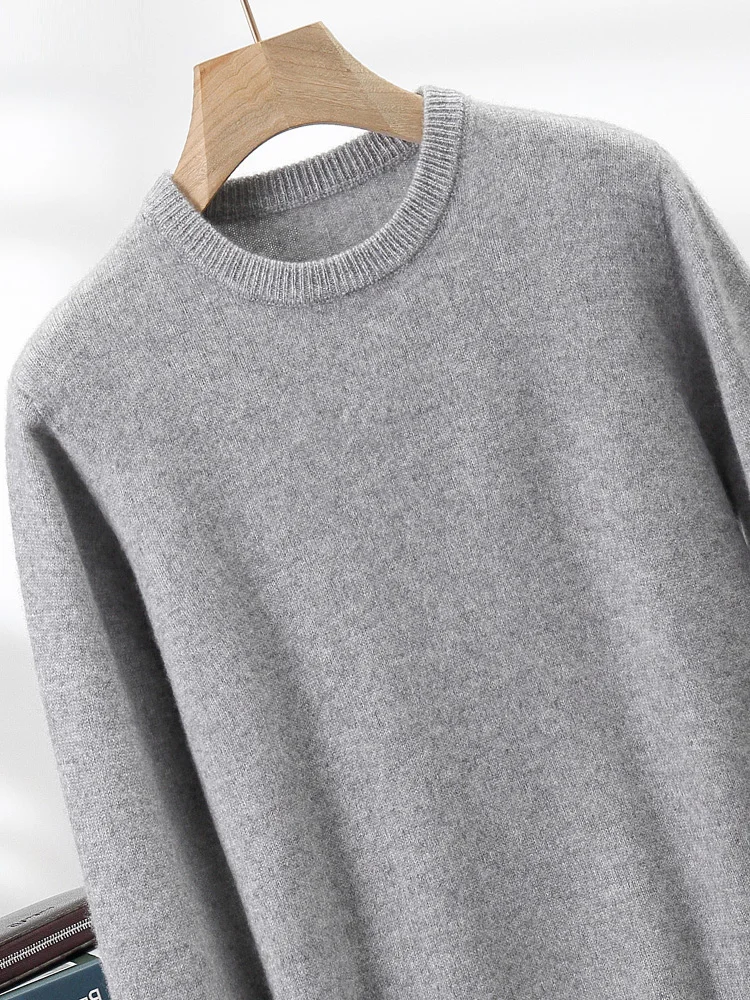 

TLOML Men's 100% Cashmere Sweater O-Neck Pullover Basic Solid Autumn Winter Soft Warm Office Lady Cashmere Sweater Knitwear Tops