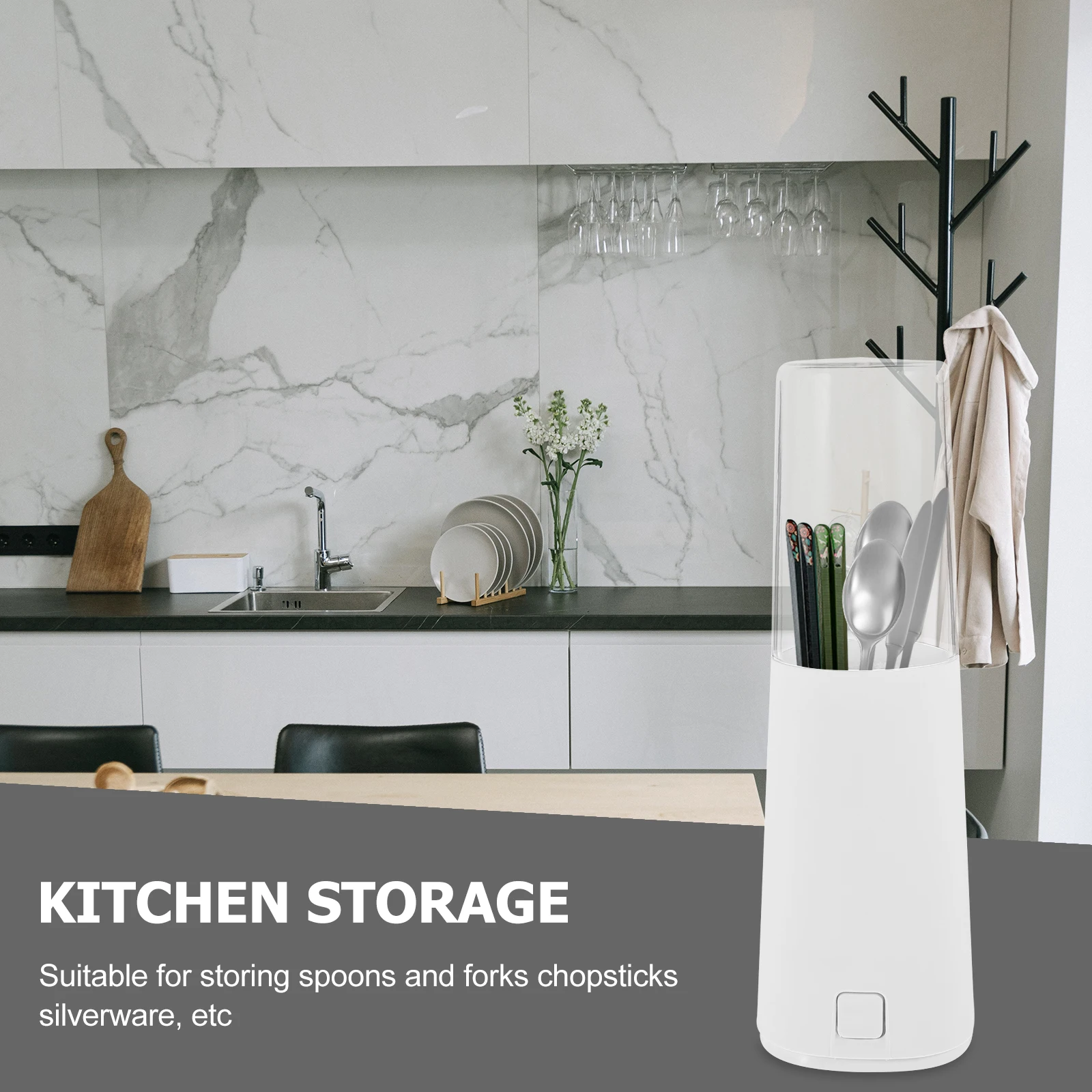 

Dustproof Chopsticks Holder Tableware Storage Box Detachable Design Press Button Cutlery Rack Spoon Fork Organizer Kitchen Neat