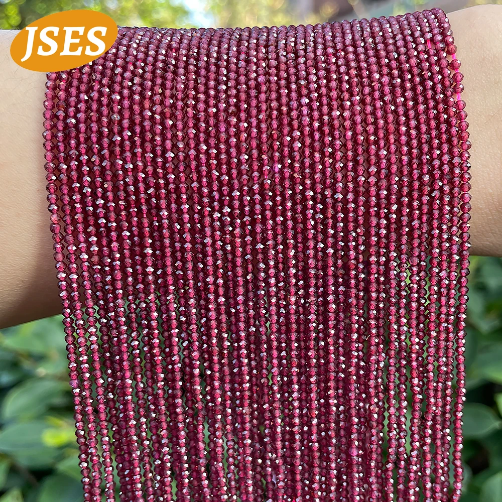 2mm 3mm Faceted Natural Stone Wine Red Garnet Bead Round Loose Spacer Small Seed Beads For Jewelry Making Diy Necklace Bracelet