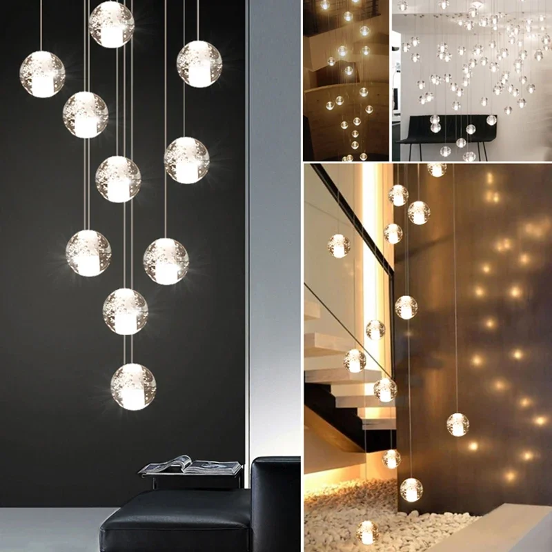 Villa scale lampade a sospensione cavo lungo appeso sfera di vetro di cristallo lampadario a led ristorante Bar arredamento per interni per Dropshipping