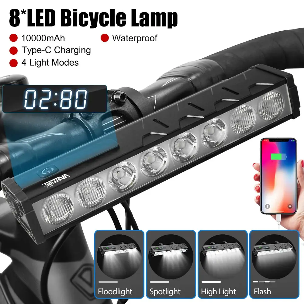 

8LED Bicycle Light Front 12000Lumen Bike Light 10000mAh Waterproof Flashlight USB Charging MTB Road Cycling Lamp Accessories